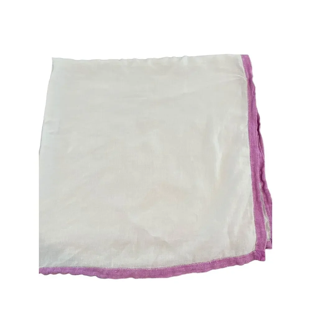 Vintage Hemstitch Square Tablecloth White Lilac Trim